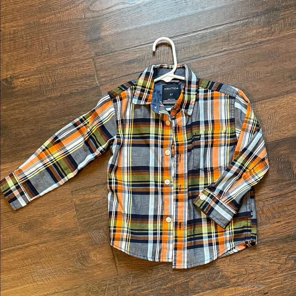 Nautica Toddler Plaid Shirt - Orange and Blue - Picture 1 of 2